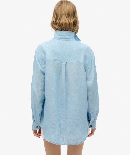 Superdry Casual Linen Boyfriend Shirt | Sea Blue Chambary
