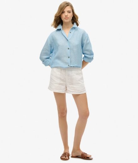Superdry Casual Linen Boyfriend Shirt | Sea Blue Chambary