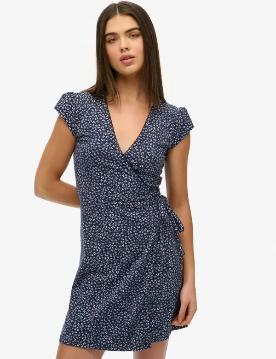 Superdry Athletic Essentials Wrap Dress | Navy Ditsy