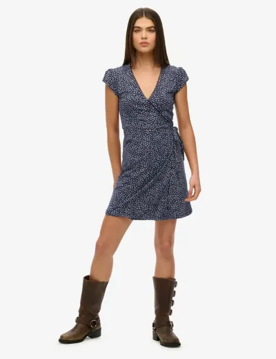 Superdry Athletic Essentials Wrap Dress | Navy Ditsy