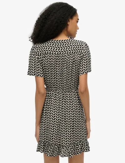 Superdry Short Sleeve Mini Wrap Dress | Black/White