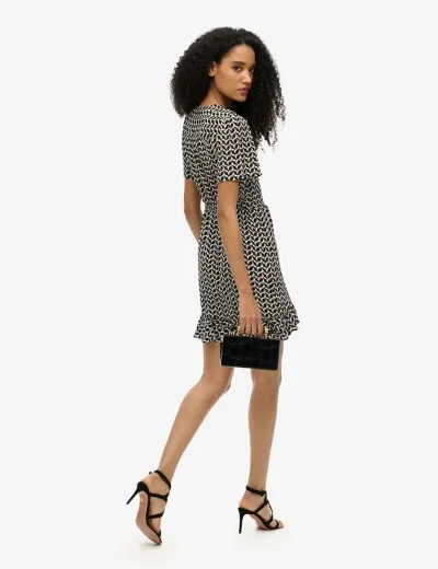 Superdry Short Sleeve Mini Wrap Dress | Black/White