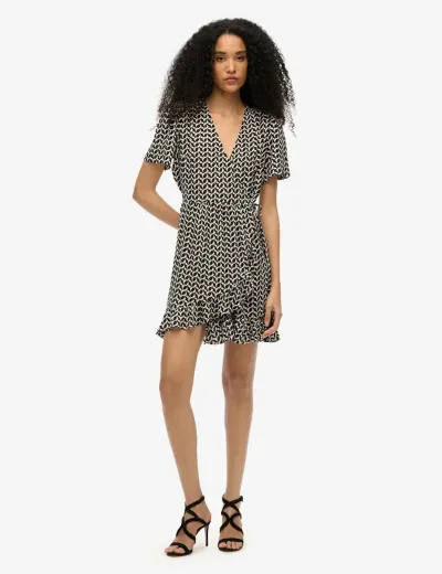 Superdry Short Sleeve Mini Wrap Dress | Black/White