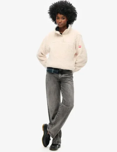 Superdry Super Soft Half Zip Jumper | Rice White