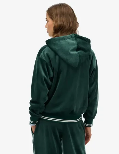Superdry Womens Country Club Velour Zip Hoodie | Enamel Green