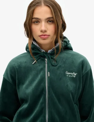 Superdry Womens Country Club Velour Zip Hoodie | Enamel Green