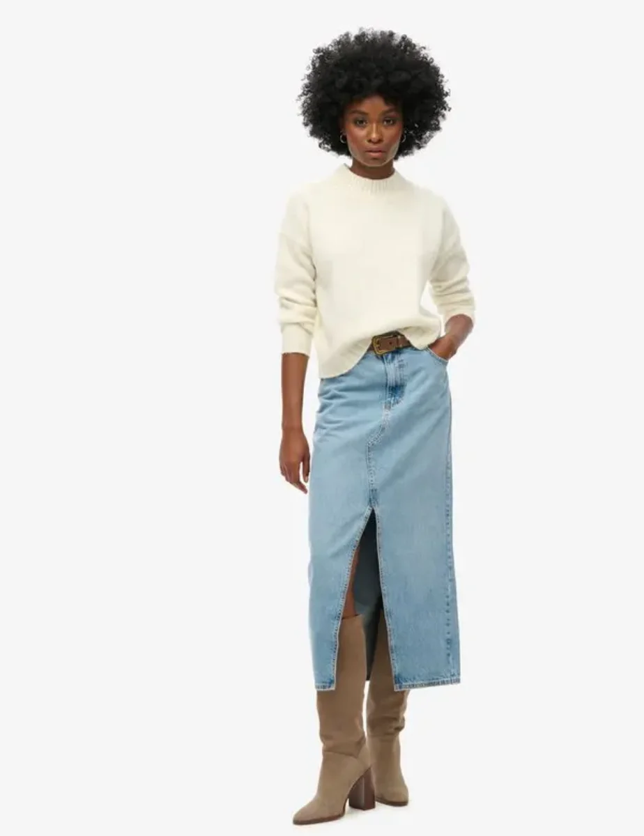 Superdry Denim Split Maxi Skirt / Beach Blue