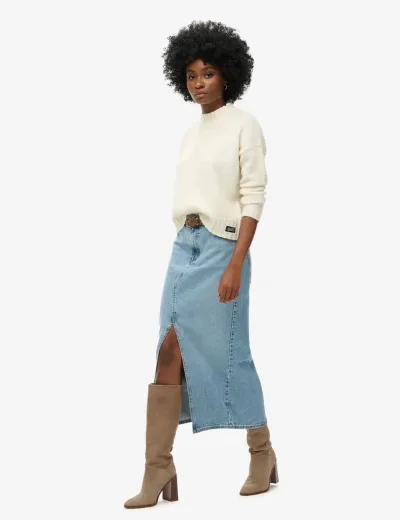 Superdry Denim Split Maxi Skirt / Beach Blue
