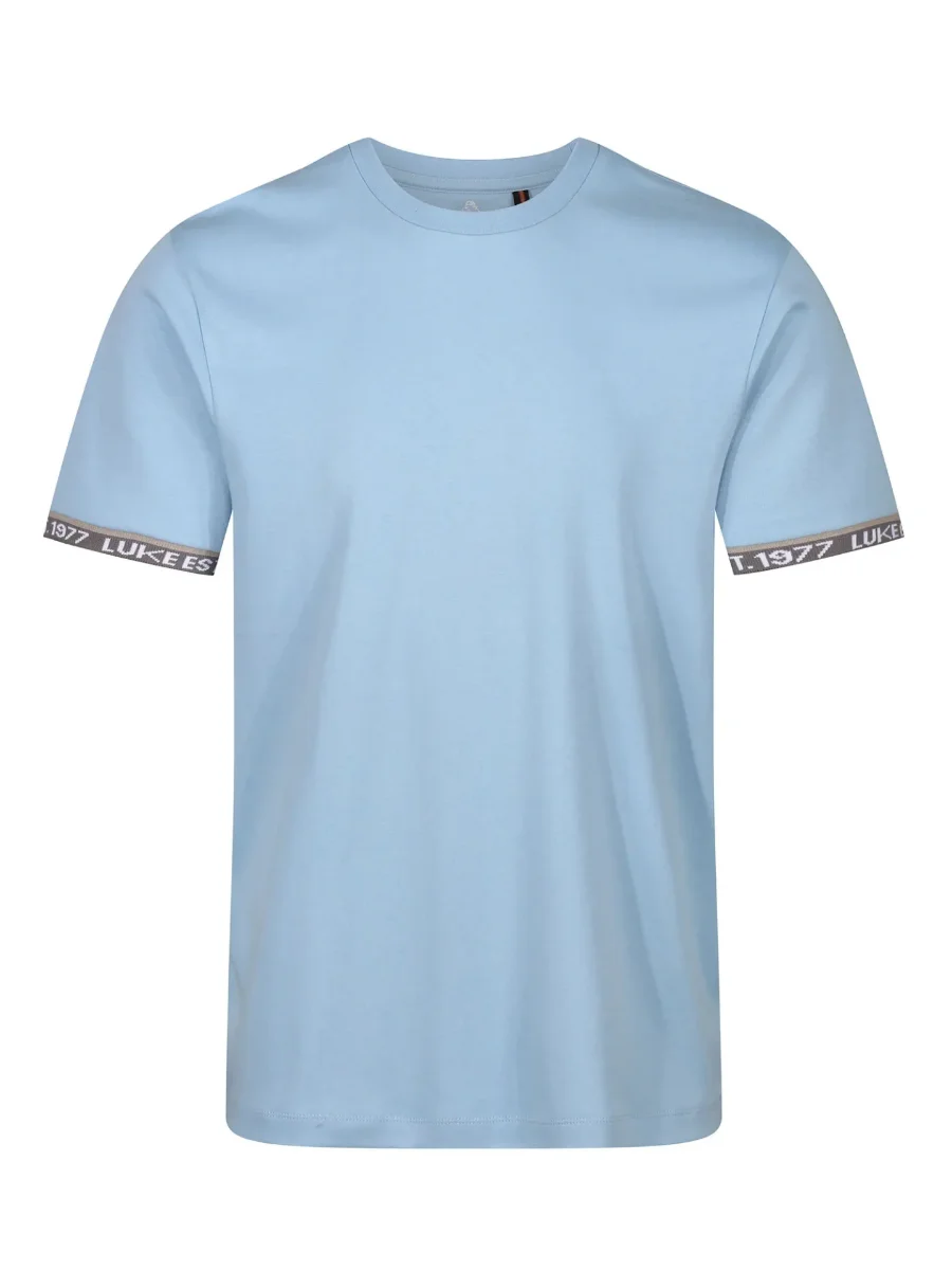 Luke Est 1977 Nelson Text Cuff T-shirt | Sky Blue
