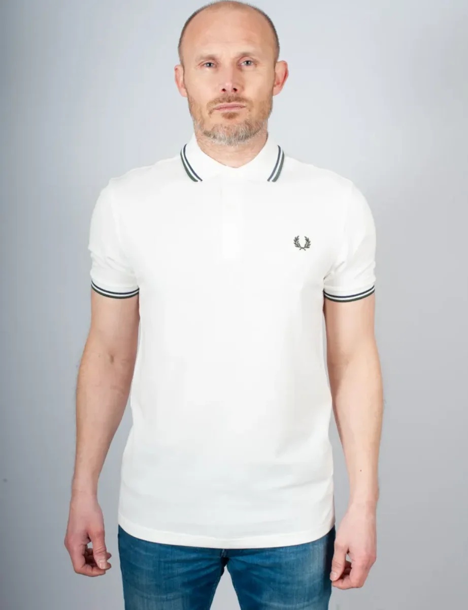 Fred Perry Twin Tipped Polo Shirt | Snow White / Tennis Blue / Court Green