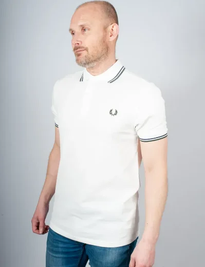 Fred Perry Twin Tipped Polo Shirt | Snow White / Tennis Blue / Court Green
