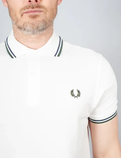 Fred Perry Twin Tipped Polo Shirt | Snow White / Tennis Blue / Court Green