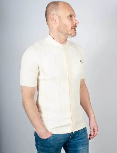 Fred Perry Button Through SS Knitted Shirt | Ecru
