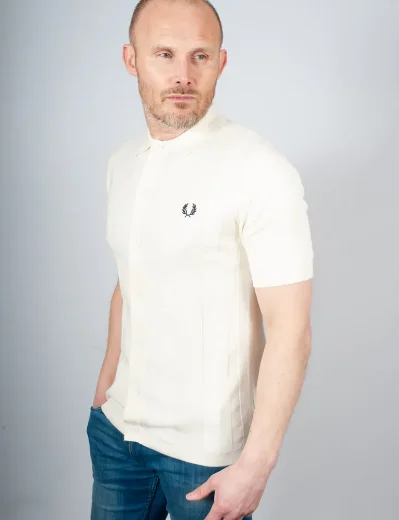 Fred Perry Button Through SS Knitted Shirt | Ecru
