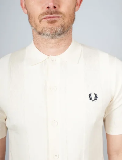 Fred Perry Button Through SS Knitted Shirt | Ecru
