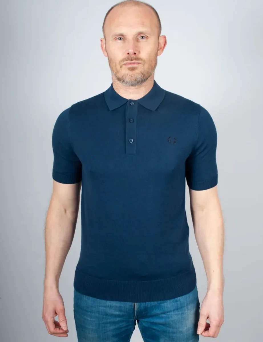 Fred Perry Cotton Knitted Polo Shirt | Tennis Blue