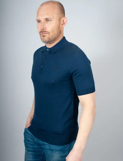Fred Perry Cotton Knitted Polo Shirt | Tennis Blue