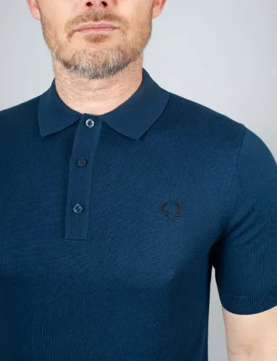 Fred Perry Cotton Knitted Polo Shirt | Tennis Blue