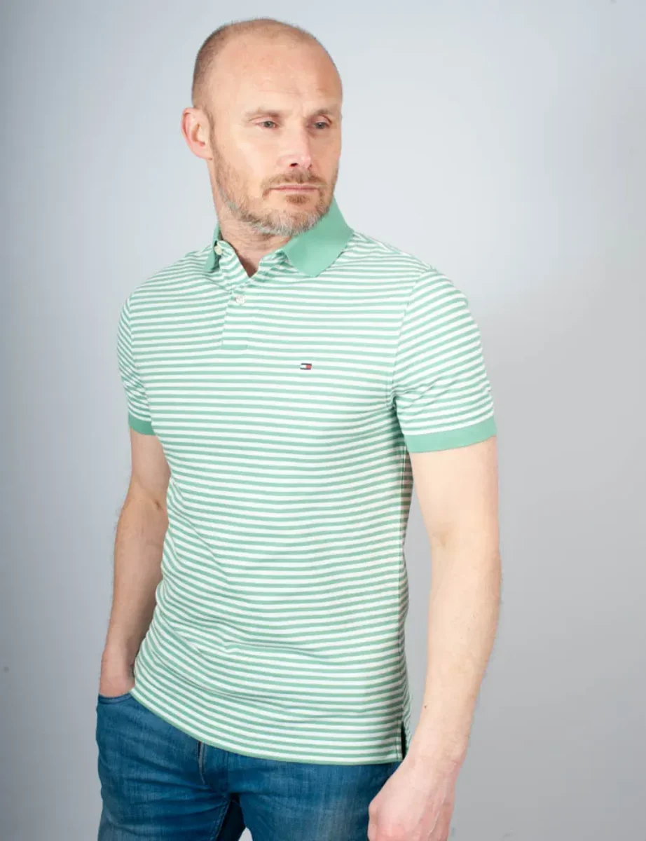 Tommy Hilfiger 1985 Regular Flex Stripe Polo Shirt | Fort Green / White 