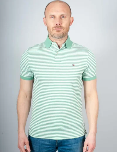 Tommy Hilfiger 1985 Regular Flex Stripe Polo Shirt | Fort Green / White 