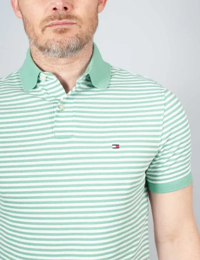 Tommy Hilfiger 1985 Regular Flex Stripe Polo Shirt | Fort Green / White 