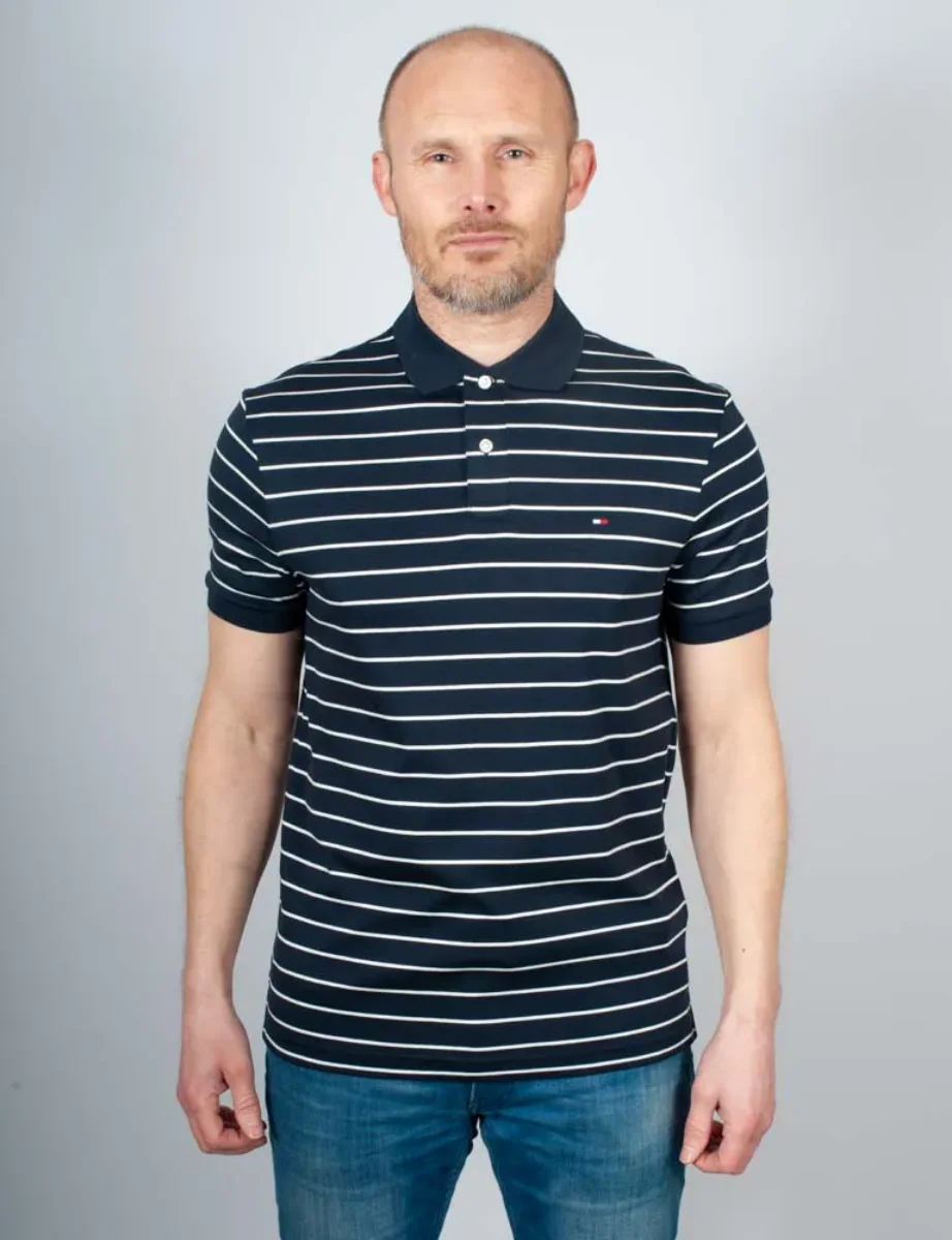 Tommy Hilfiger Liquid Cotton Stripe Polo Shirt | Navy / Ecru