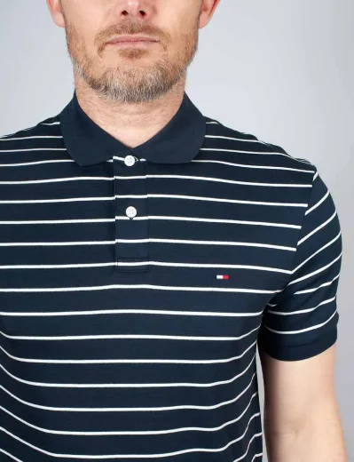 Tommy Hilfiger Liquid Cotton Stripe Polo Shirt | Navy / Ecru