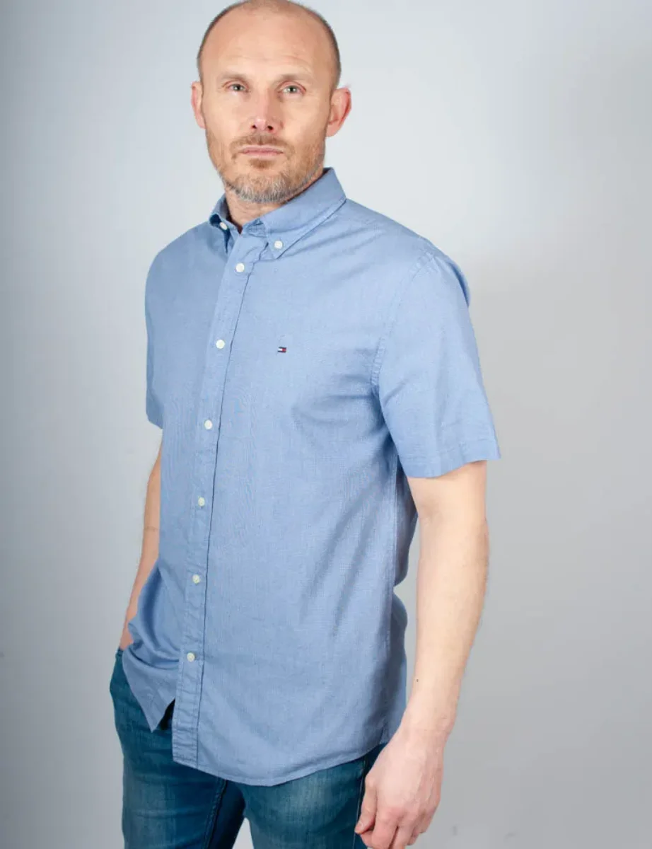 Tommy Hilfiger Flex Poplin Houndstooth SS Shirt | Wedge Blue