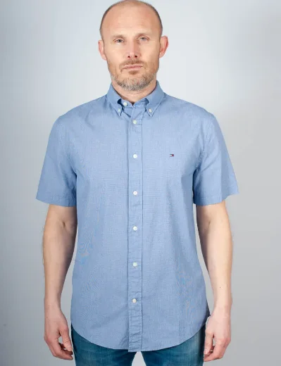 Tommy Hilfiger Flex Poplin Houndstooth SS Shirt | Wedge Blue