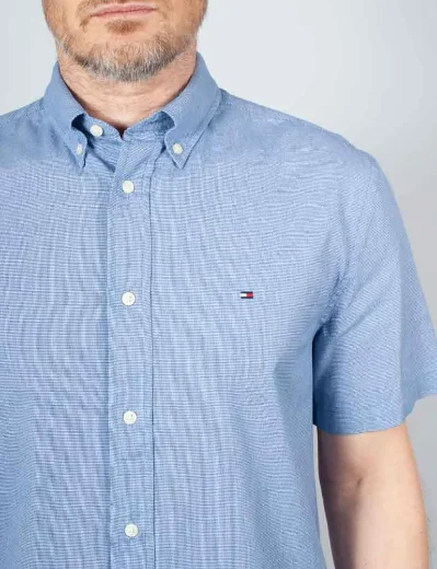 Tommy Hilfiger Flex Poplin Houndstooth SS Shirt | Wedge Blue