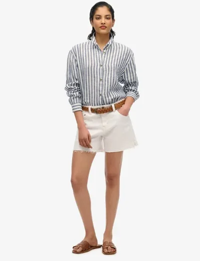 Superdry Casual Linen Boyfriend Shirt | Blue Wide Stripe