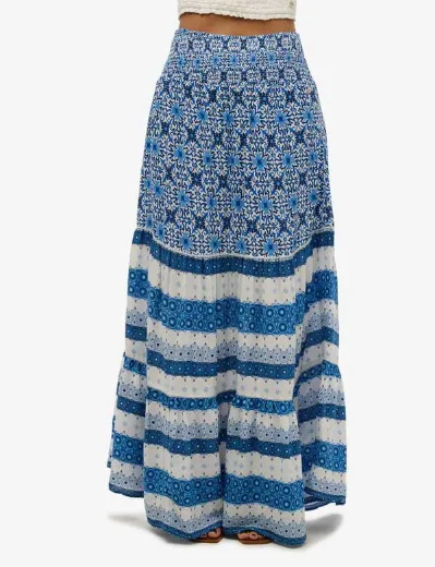 Superdry Printed Maxi Skirt | Tala Tile Border Blue