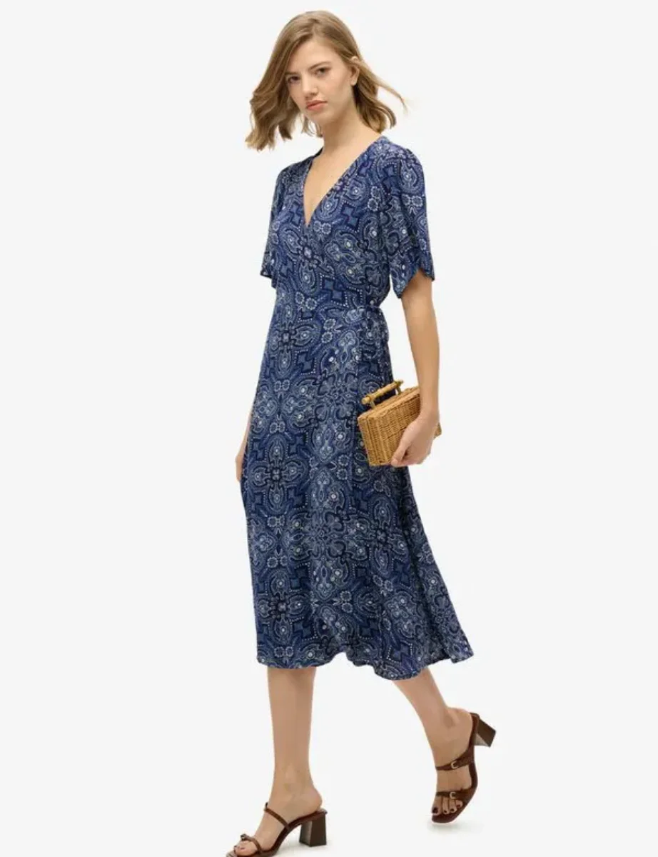 Superdry Printed Wrap Midi Dress | Paisley Bandana Navy