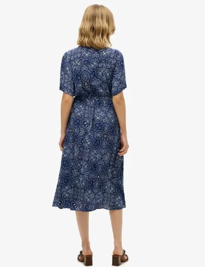 Superdry Printed Wrap Midi Dress | Paisley Bandana Navy