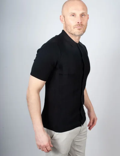 Fred Perry Button Through SS Knitted Shirt | Black