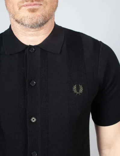 Fred Perry Button Through SS Knitted Shirt | Black