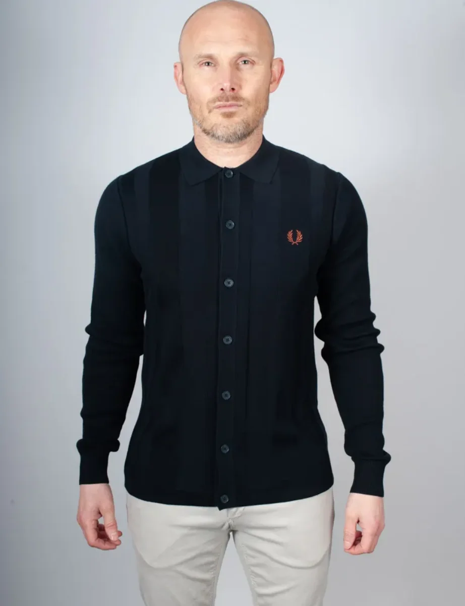 Fred Perry Button Through Knitted Shirt | Navy