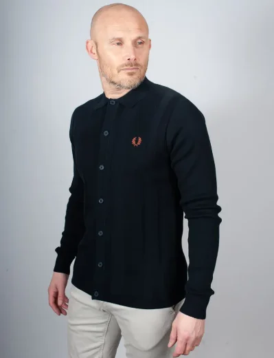 Fred Perry Button Through Knitted Shirt | Navy