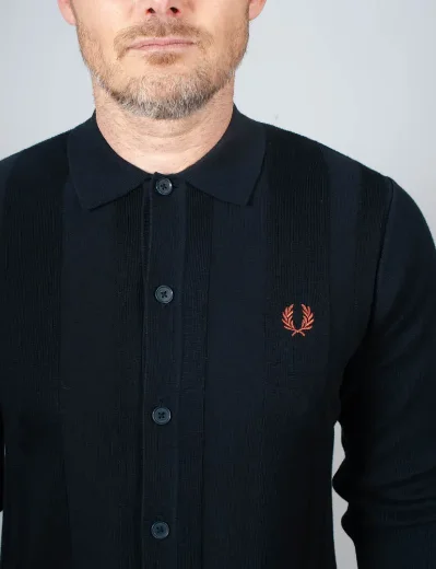 Fred Perry Button Through Knitted Shirt | Navy