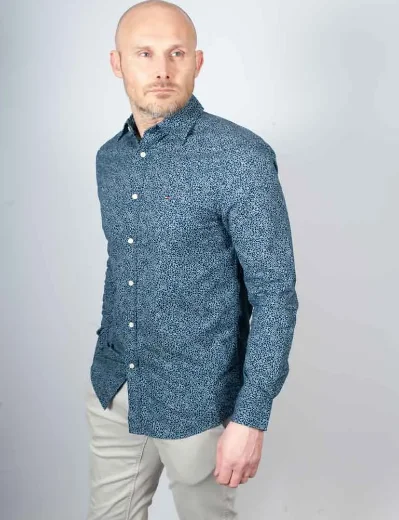 Tommy Hilfiger Flex Poplin Floral Print Shirt | Night Sky/Ivory