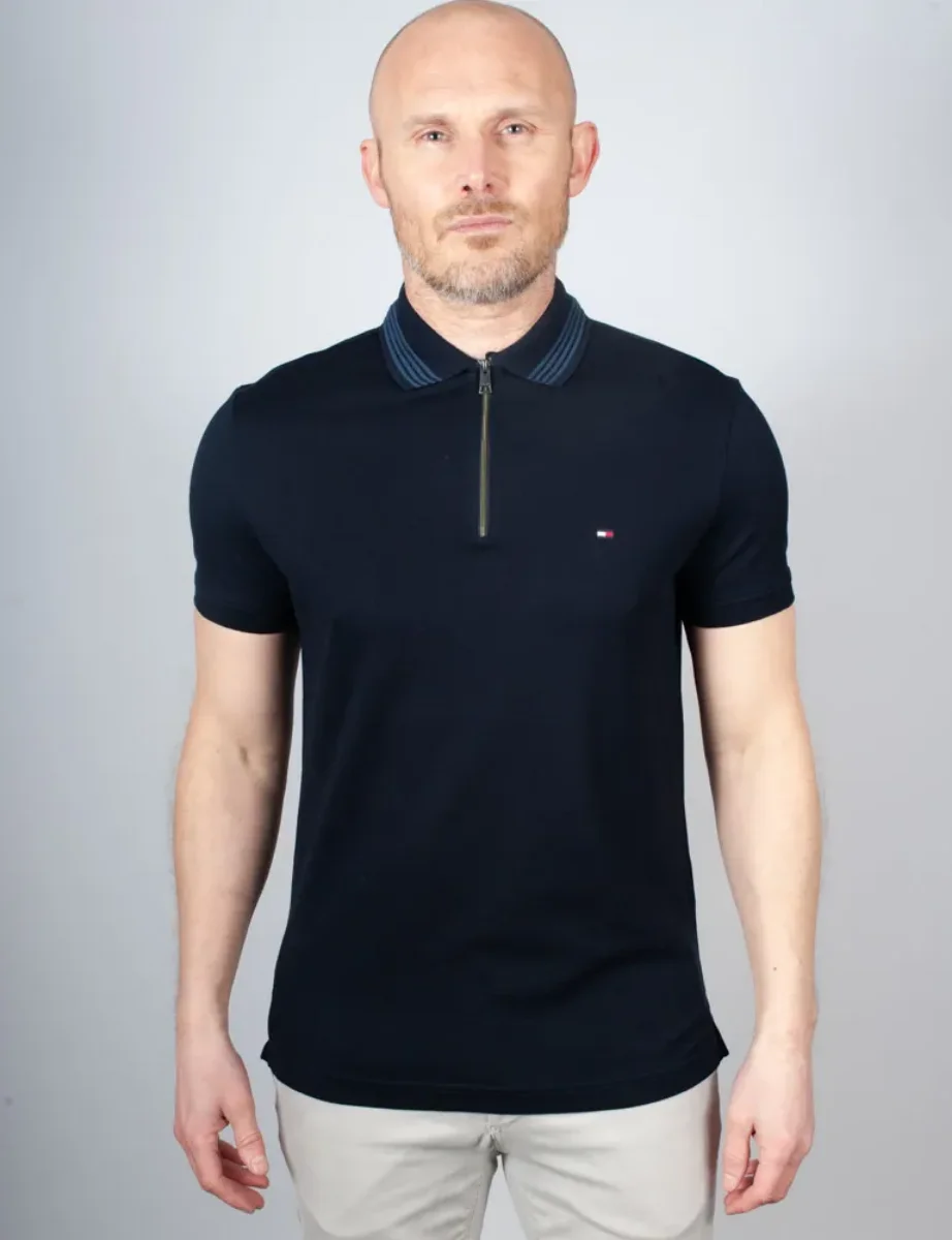 Tommy Hilfiger Mercerised Pique Zip Polo | Desert Sky