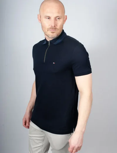 Tommy Hilfiger Mercerised Pique Zip Polo | Desert Sky