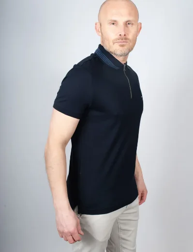 Tommy Hilfiger Mercerised Pique Zip Polo | Desert Sky