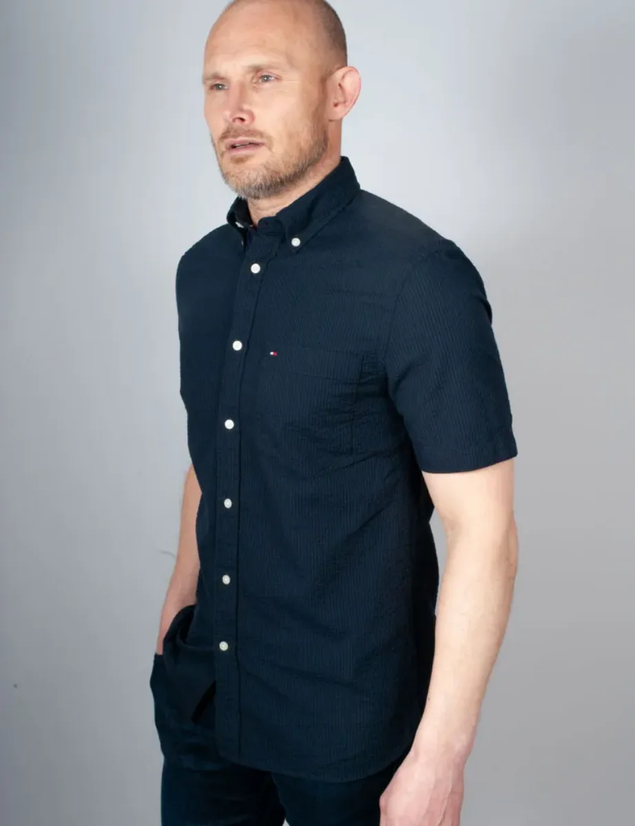 Tommy Hilfiger Regular Fit Seersucker Short Sleeve Shirt | Desert Sky