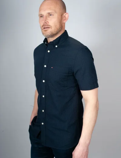 Tommy Hilfiger Regular Fit Seersucker Short Sleeve Shirt | Desert Sky