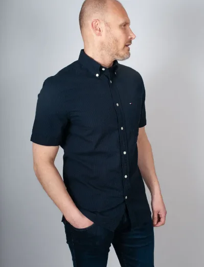 Tommy Hilfiger Regular Fit Seersucker Short Sleeve Shirt | Desert Sky