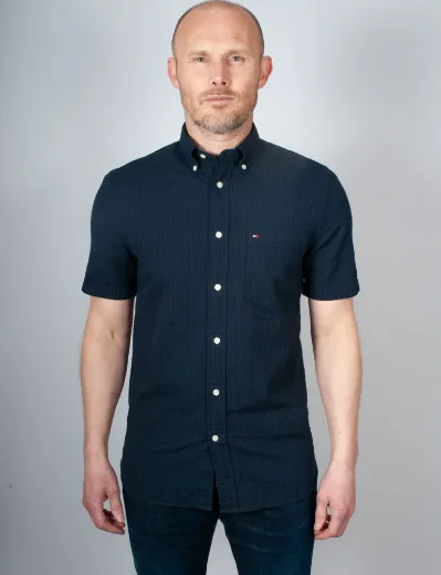 Tommy Hilfiger Regular Fit Seersucker Short Sleeve Shirt | Desert Sky