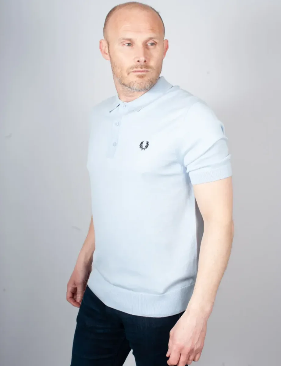 Fred Perry Cotton Knitted Polo Shirt | Light Smoke