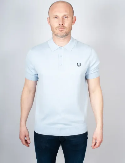 Fred Perry Cotton Knitted Polo Shirt | Light Smoke