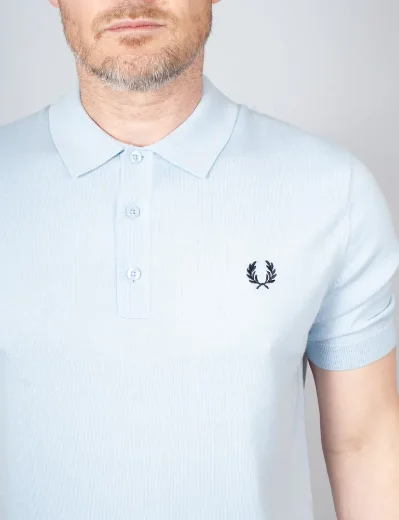 Fred Perry Cotton Knitted Polo Shirt | Light Smoke